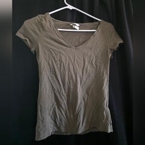 H&m Women's Olive V-Neck Top Size SMALL